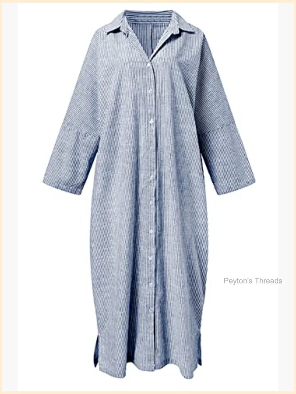 Striped Long Sleeve Button Down Cotton Maxi Shirt Dress Casual Loose - Picture 2 of 6